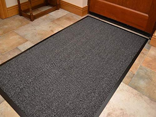Rugs Supermarket Machine Washable Grey Black Heavy Duty Quality Non Slip Hard Wearing Barrier Mat (90cm x 150cm)