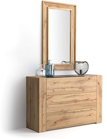 Mobili Fiver, Commode avec Plateau en Verre, Iacopo, Bois Rustique, 120 cmx40 cmx80 cm, Mélaminé/Verre, Buffet pour Salle à Manger et salon, Made in Italy