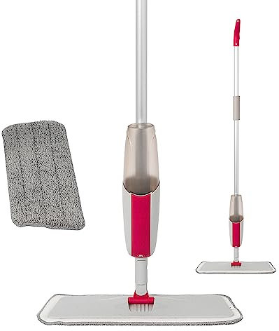 Kleeneze Antibac Spray Mop & Microfibre Head - Treated with Anti-Bac Protection, for Most Hard Floors, Washable Floor Pads, Replacement Head, Can be Used Wet or Dry, Built-in Spray Trigger, 300ml