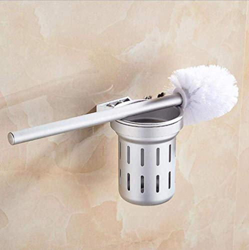 WLVG Brosse de Nettoyage de Toilette Supports de Brosse de Toilette Base chromée Tasse en céramique Murale Ronde Porte-Brosse de Toilette Accessoires de Salle de Bain en Aluminium Brosse de WC