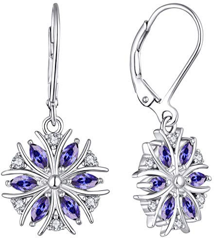 YL Damen Ohrringe Schneeflocke 925 Sterling Silber Marquise Tansanit Ohränger Baumeln Ohrringe für Frauen