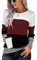 SMENG Oversize Pullover Damen Langarmshirt Sexy Oberteile Rundhals Pullover Lässige T Shirt Streifen Color Block Baseball Shirt Hemden Top Weinrot XL