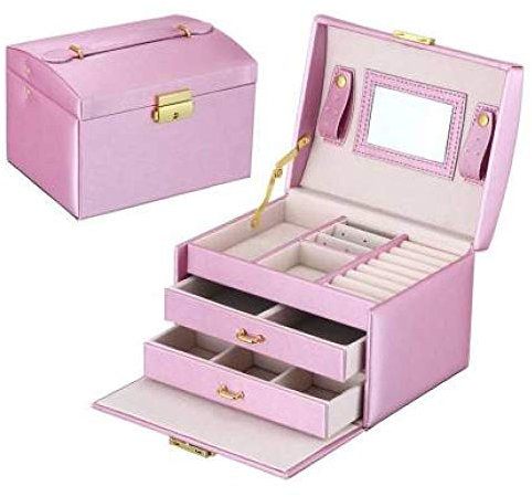 HAIBI Schmuckkästchen, Schmuckschatulle Lila Schmuck Organizer Hohe Kapazitätschmuck Lagerung Ringe Ohrringe Halskette Armbänder Geschenk-Box Kunstleder Travel Box