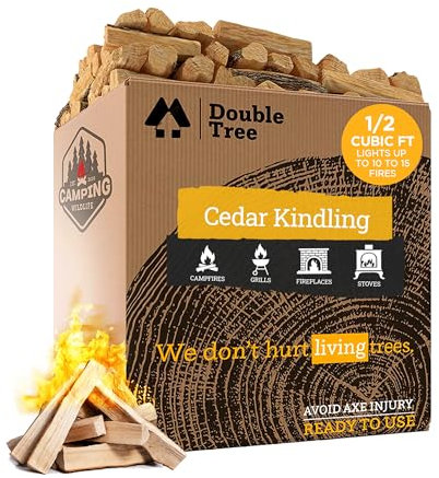 Double Tree Fire Starter Sticks - 100% Natural Cedar Wood Kindling, Quick & Easy Burning for Campfire, Camping Cooking Stove, Fire Pit, Fireplace & Grilling, lndoor & Outdoor - (Medium 1/2 Cubic ft)