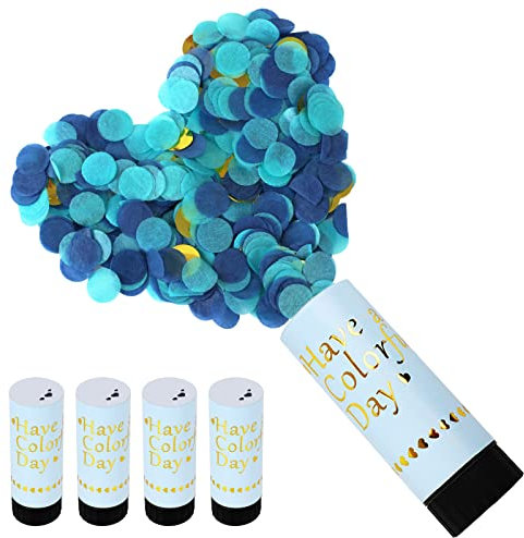 Konfettikanone, Party Popper, Konfetti Kanone Biologisch Abbaubar, 4 Stück Papier Konfetti Shooter für Hochzeit, Geburtstag, Weihnachten, Babyparty, Party-Zubehör (100% POP) (blau)