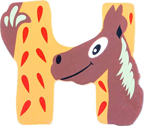 INDIGOS UG DEKO - Holzbuchstabe - H - für Kinder und Babys - Motiv Tiere englische Ausführung für das Kinderzimmer, Schule, Kindergarten, Basteln und Sammeln