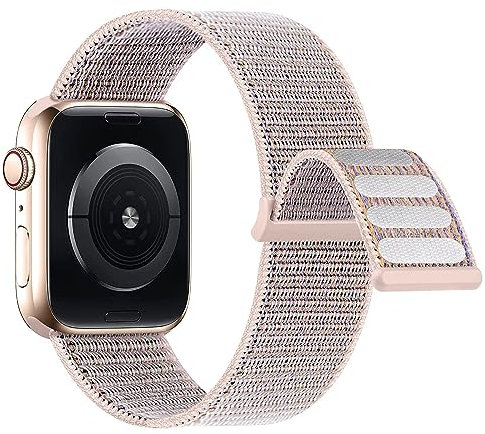 Lobnhot Nylon Strap Compatible with Apple Watch Straps 44mm 42mm 45mm 46mm, Adjustable Sports Band Compatible for iWatch Series 10 9 8 7 6 SE 5 4 3 2 1, Pink Sand