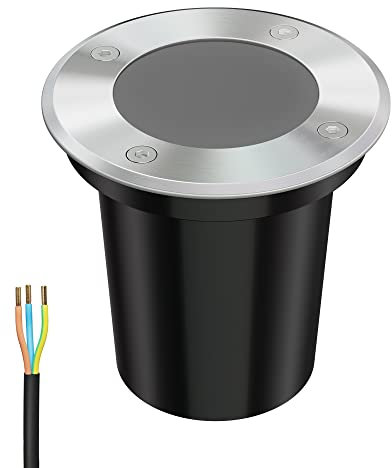 ledscom.de Bodeneinbauleuchte BOLI für außen, IP67, edelstahl, rund, 108mm Ø, 1x GU10 max. 15W, gefrostet