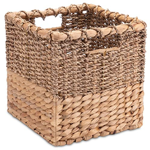 Decorasian Panier de rangement tressé en jacinthe d'eau - Jonc de mer rectangulaire - Panier d'étagère carré - S = 24 cm - Naturel