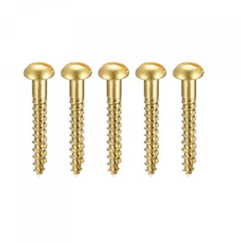 sourcing map Wood Screws M3 x 25mm Slotted Round Head Brass Self-Tapping Screw 50 Pcs