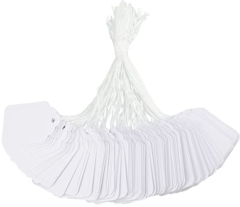 G2PLUS 500 Stk Kleinen Preisetiketten Hängeetiketten, Weiß Markierungsetiketten, 30mm*48mm Preisschilder Geschenk Anhänger mit Schnur