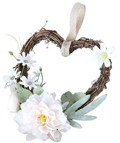 LOVIVER Heart Shaped Wreath Front Door Garland for Farmhouse Indoor, Light champagne