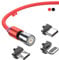 Magnetic Charging Cable 3 in 1 Magnet USB Cable 360 ° + 180 ° Rotating Charging Cable 2.4A 1M/2M Nylon Braided Magnetic Cable Compatible with Micro USB,Type C/USB C,I-Phone,phones,Tablets (1M-3ft-Red)