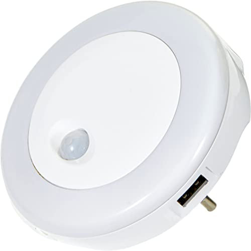 Northpoint LED Nachtlicht für die Steckdose Bewegungsmelder 2x seitlicher USB Ladeanschluss Warmweißes Buntes Licht (1 Stück)