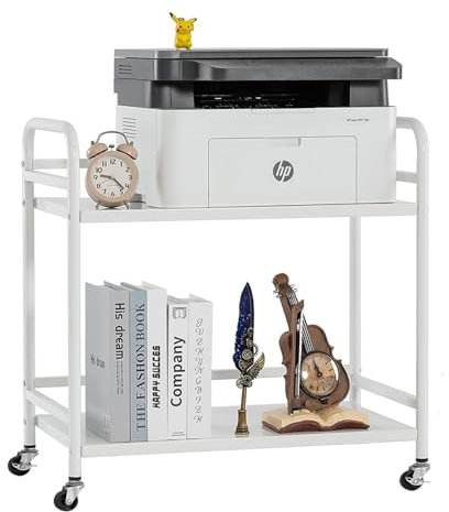 HDANI Bibliothèque,Étagère de Rangement 3 Niveaux,Cadre en Acier,Étagères Ouvertes, Éétagères de Bureau,Cadre en Métal,pour Salon, Bureau,Cuisine,avec 4 Crochets (Blanc, 2 Niveaux)