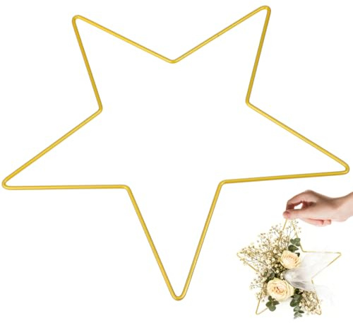 Homoyoyo 12inch Metal Stars Frame Hangable Pentagram Shaped Wreath Rings Floral Wreath for Wedding Thanksgiving Christmas New Year Wedding
