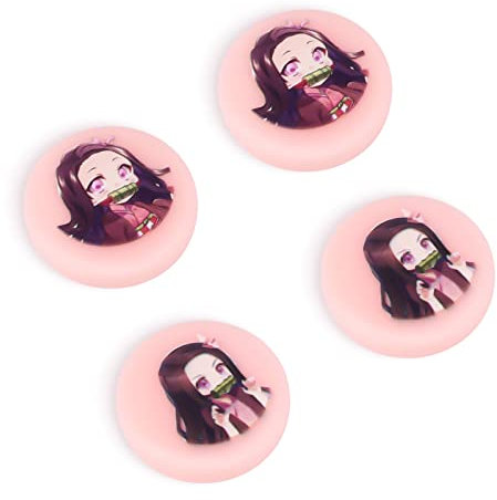 DLseego Kamado Nezuko Daumengriffe, 4 Stück, für Switch/Switch OLED / Switch Lite, weiches Silikon, Joy-Con-Joystick-Abdeckung, Schutzhülle für japanische Amine, Cartoon-Tastenkappen, Rosa