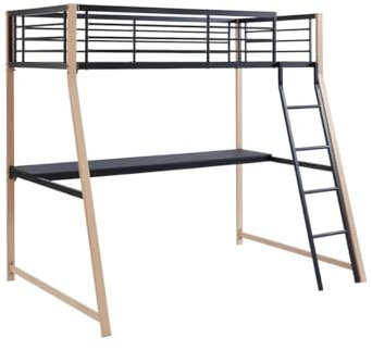 Vente-unique-Hochbett mit Schreibtisch - 90 x 190 cm - Schwarz & Eichefarben - MALICIA