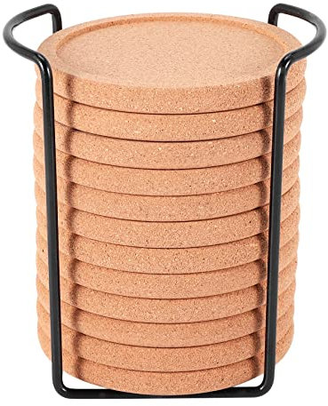 EIAOSI Kork Untersetzer mit Lippe für SaugfäHige, Dicke, Rustikale Untertasse mit Hitze- und Wasser BestäNdigem Halter Wieder Verwendbare Runde Untersetzer für Bar Glas Becher Tische