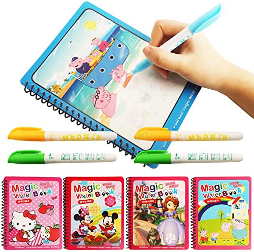 VIYAAN Livre de Coloriage a L’eau à Enfant, 4 Pièces Livre de Dessin de l'eau, Coloriage Livres de Coloriage à l'eau, Livre de Peinture à L'eau pour Enfants, pour les jeunes enfants garçons et filles