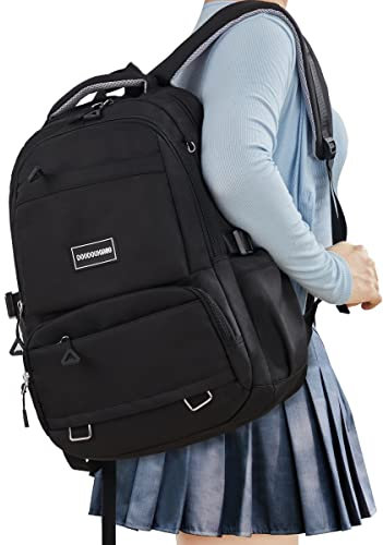 FIORETTO schulrucksack Teenager Mädchen Damen Schulranzen Schultasche School Bag Rucksack Schule 14 Laptopfach, Wasserabweisend & Leicht Schwarz