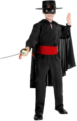 Maskworld Zorro Kostüm für Kinder - Kindergröße: 128 - Komplett-Kostüm des schwarzen Rächers für Karneval, Halloween & Motto-Party