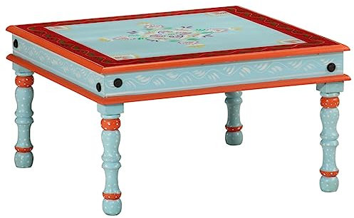 vidaXL Couchtisch, Tisch für Wohnzimmer, Beistelltisch mit viel Platz, Sofatisch Wohnzimmertisch, Blau Handbemalt Massivholz Mango
