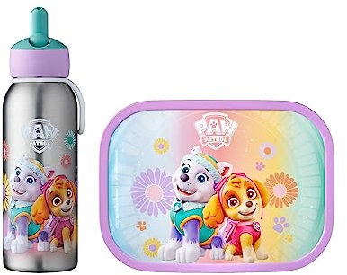 Mepal - Thermo-Lunchset Flip-Up Campus - Isolierte Edelstahl Trinkflasche für Kinder - 9 Stunden heiß & 12 Stunden kalt - Bento-Brotdose mit Einsatz & Gabel - BPA-frei - Paw Patrol Girls