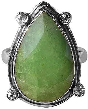 Corundum Emerald, Cubic Zircon Ring 925 Sterling Silver Ring Handmade Fashion Jewelry For Gift Unisex Ring Size 7 USA