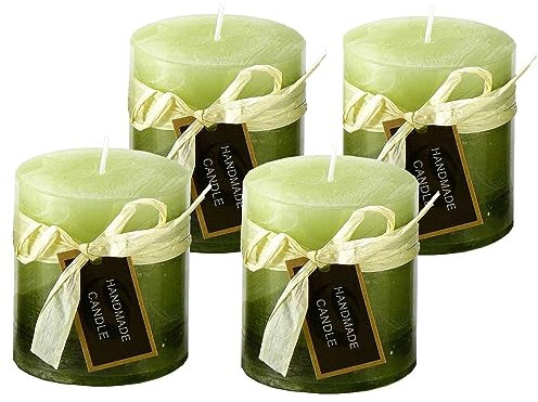 itsisa Stumpenkerze, handgemacht lindgrün (4er Set) 7,2 x 6,8 cm - Kerze für Adventskranz, Kerzen