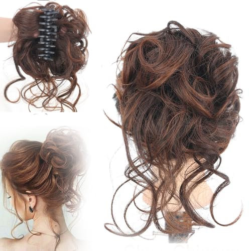 Curly Bun Hair Claw Clips, Haarknoten Pferdeschwanz mit Clip, Haarteil Haarklammer in Messy Hair Bun Haarteil Hochsteckfrisuren Haarteile Glatt Kurz Ponytail Extension für Damen Mädchen (3#)