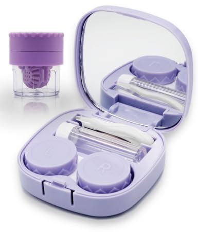 Vastsoon Contact Lens Case with Cleaner Washer, Travel Size Cute Colored Contact Lenses Applicator Removal Tool Kit with Mirror Solution Bottle for Daily Outdoor (Purple)