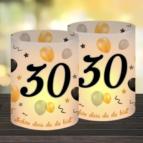 12 Windlicht Tischdeko 30 Geburtstag, Happy Birthday Tischdeko 30. Geburtstag Frauen, Deko 30 Geburtstag Frau Mann, Geeignet für Teelichter oder Kerzen mit Schön DASS Du Da Bist und Eukalyptus