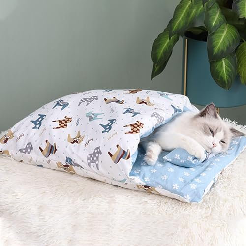 YCYATS Orthopädischer Katzenschlafsack, Die Weiche und Warme Schlafsack Für Katzen, Abnehmbares und Waschbares Katzenkissen, Sicherheitsgefühl-Tierbett (M (Within 3-10 pounds), Pony)
