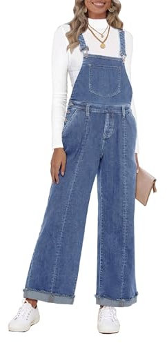 Roskiky Tuta da donna in denim Loose Fit Wide Leg Bib Stretch Baggy Jeans Y2K Comfy Jumpsuit Donna Elegante, lapislazzuli, S