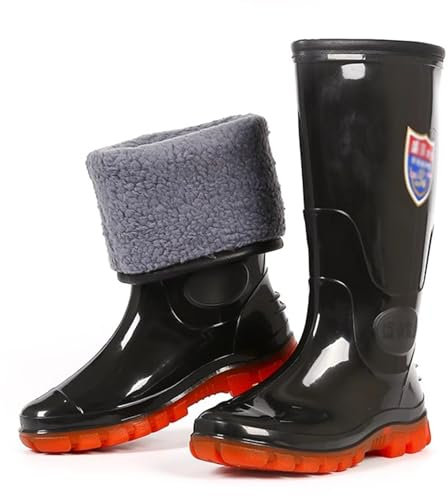 Stivali A Coscia Da Pesca Trampolieri da uomo da 39/45 cm, stivali invernali da pesca e da trampolino in PVC resistente all'usura e in peluche (Color : Black 39cm, Size : 42 EU)