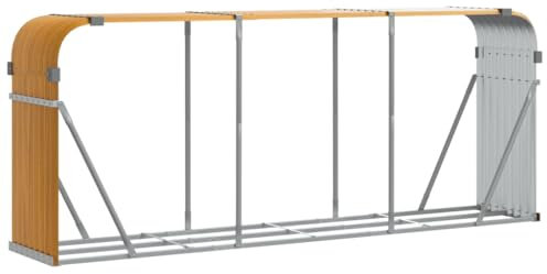 vidaXL Kaminholzunterstand, Kaminholzregal mit viel Stauraum, Feuerfest Brennholzregal mit Haken, Garten Holzlager Unterstand, Holzoptik 234x45x100cm Verzinkter Stahl