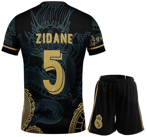 NIHMEX Madrid Legende Zidane #5 Retro Black Dragon Limitierte Sonderedition Seltenes Fußball Kinder Trikot Shorts Set Jugendgrößen (Schwarz,152)