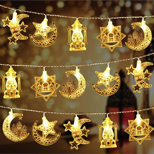 Ramadan Lichterkette, 3M 20 LED Lichterkette, Innen Batterie Ramadan Deko, Ramadan Lichterkette für Eid Mubarak Deko, Ramadan LED DIY Lamp Innen/Außen für Ramadan Dekoration (Weißes Licht)