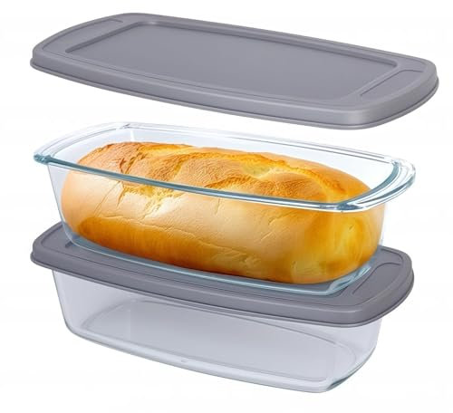 Findful Glas-Backform mit Deckel für selbstgemachtes Brot (2er-Set) – leicht zu tragende Kastenform mit Griff – mikrowellen- und ofenfest – ideal für Brot, Hackbraten, Kuchen – 1,9 Qt