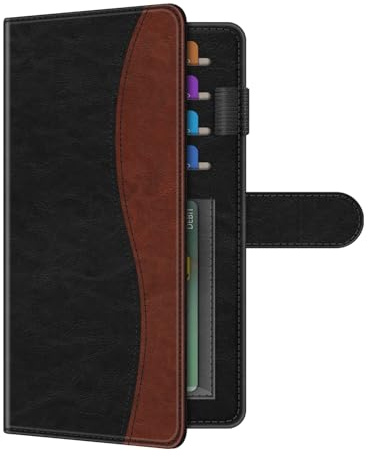 FINTIE Couverture de chéquier pour chéquier Personnel, Blocage RFID, Grande capacité, chèques Standard, Double avec Porte-Stylo, emplacements pour Cartes, Noir et Marron, Moderne