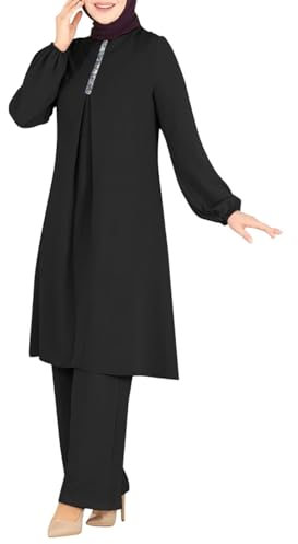 Muslimische Kleider für Damen 2 Teiler Corban Ramadan Outfit Langarm Oberteile Robe Und Hosen Dubai Türkisches Naher Osten Arabisch Islamische Kleidung