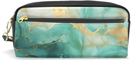 Grüne Marmorkunst Federmäppchen aus Leder,Mäppchen Schlamperbox Stifttasche,Make-up-Tasche,Organizer für Jungen Mädchen