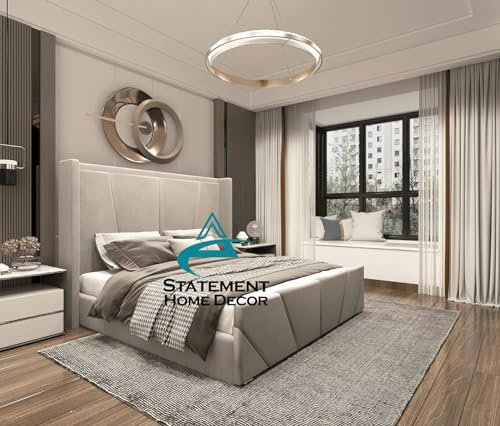 Upholstered Winged Bed Frame, Ottoman Storage Bed, Plush Velvet Bed With Storage, Double,Super King Bed Frames (Green Plush Velvet, Small Double)