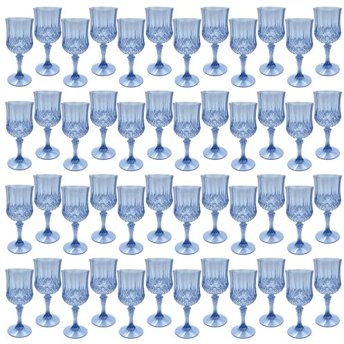 LEYIQU Bicchieri da vino in plastica, calici in plastica, stile vintage, infrangibili, per ricevimenti di nozze, grandi eventi (48, blu)