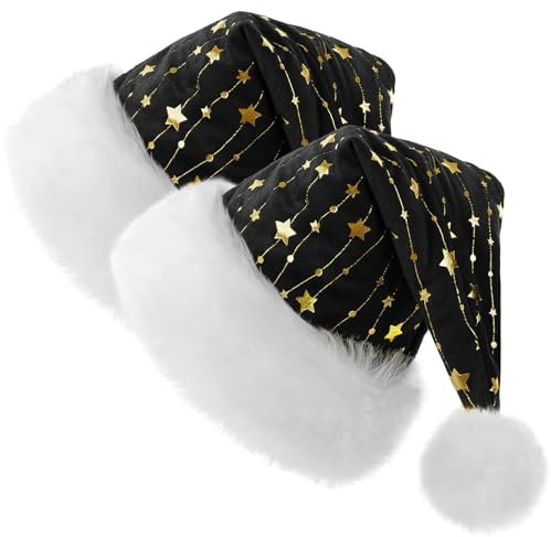 CITÉTOILE Erwachsene Weihnachtsmütze, Spleißstreifen mit Goldstickerei, verdickte Winter Weihnachtshut mit Plüsch Ball, Unisex Nikolausmütze, Rosa