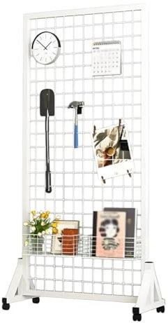 Expositores De Paneles Gridwall, Alambre Móvil Gridwall Display Racks, Torre De Rejilla Con Ganchos, Para Organización Del Hogar, Venta Al Por Menor, Ferias, Ferias De Artesanía(White,60x40x120cm)