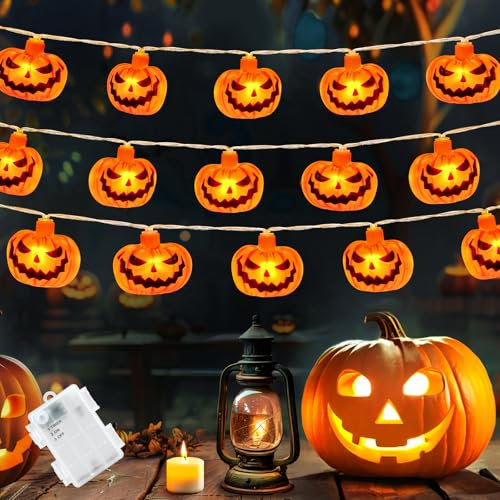 Gcstnn Halloween Lichterkette Kürbis Außen, 3M 20LED Orange Kürbis Lichterketten Batterie mit Timer Wasserdicht Lichterkette für Halloween Party, Karneval, Veranda, Fenster, Herbst Dekoration