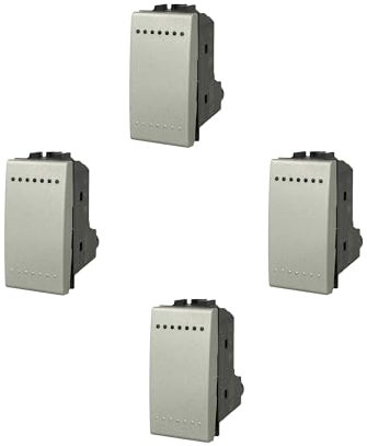 4 Pezzi Interruttore unipolare 1P 16A compatibile Living Light e International Bianco Nero Silver Grigio Tech incasso presa a muro (4 pezzi Grigio)