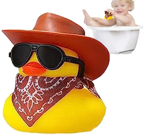 YNPQTDS Western-Gummiente, Cowboy-Gummiente, Gummiente mit Cowboyhut, lustige Badeente mit Cowboyhut, Gummienten, Gummiente, Sonnenbrille, für , Schwimmbad, Party, Auto-